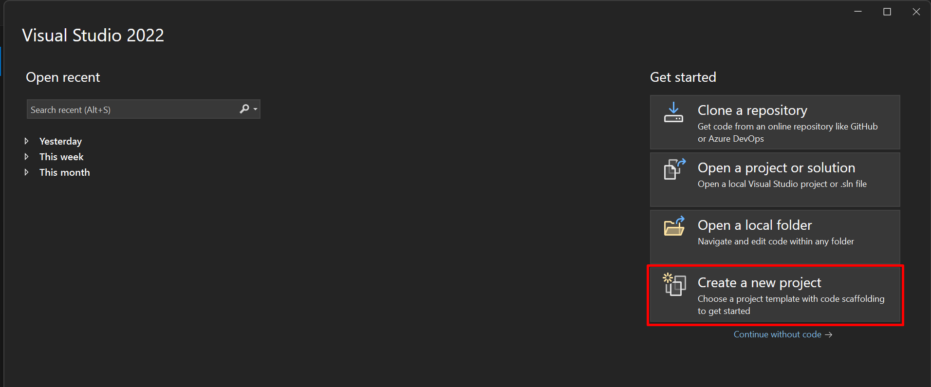 create new project visual studio