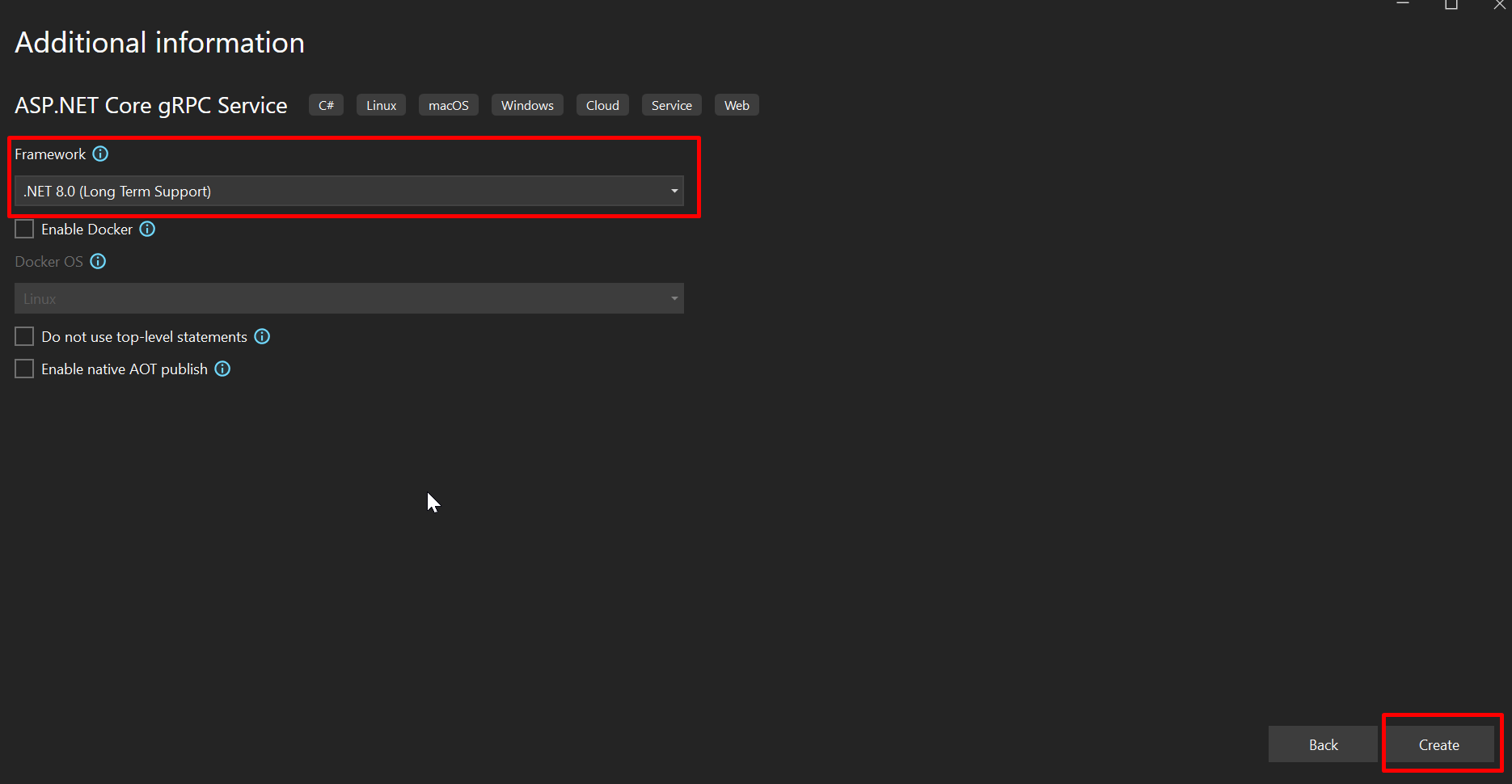 select-framework-visual-studio