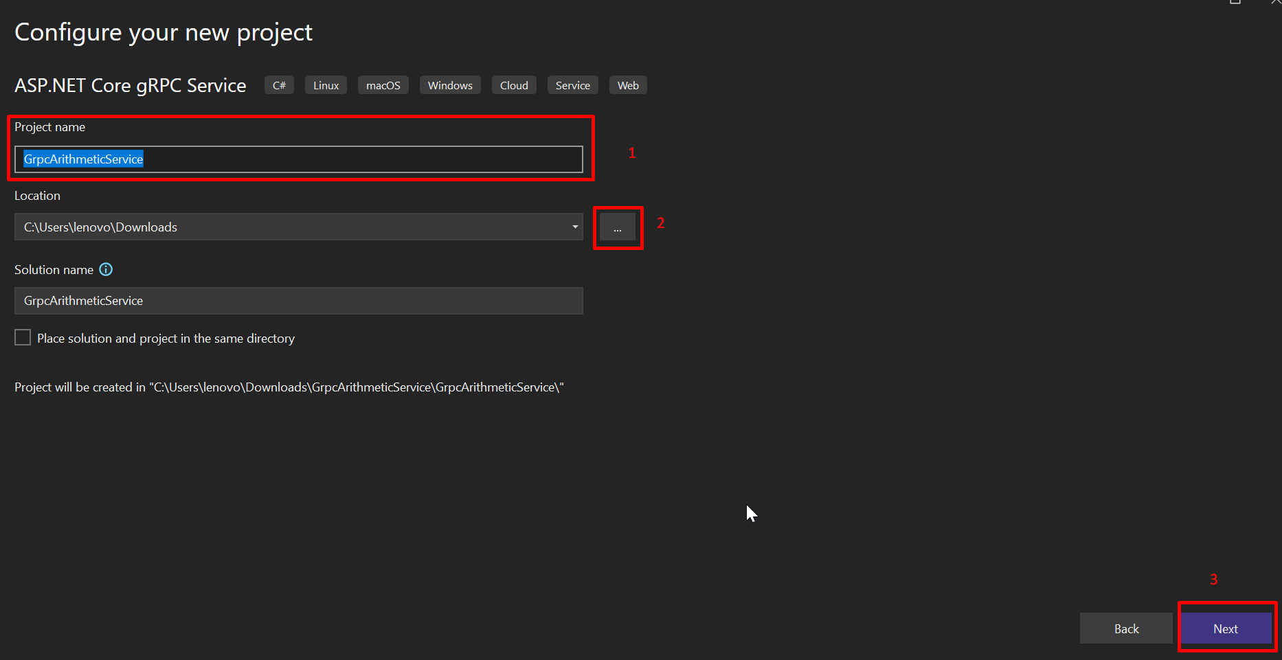 set grpc project name